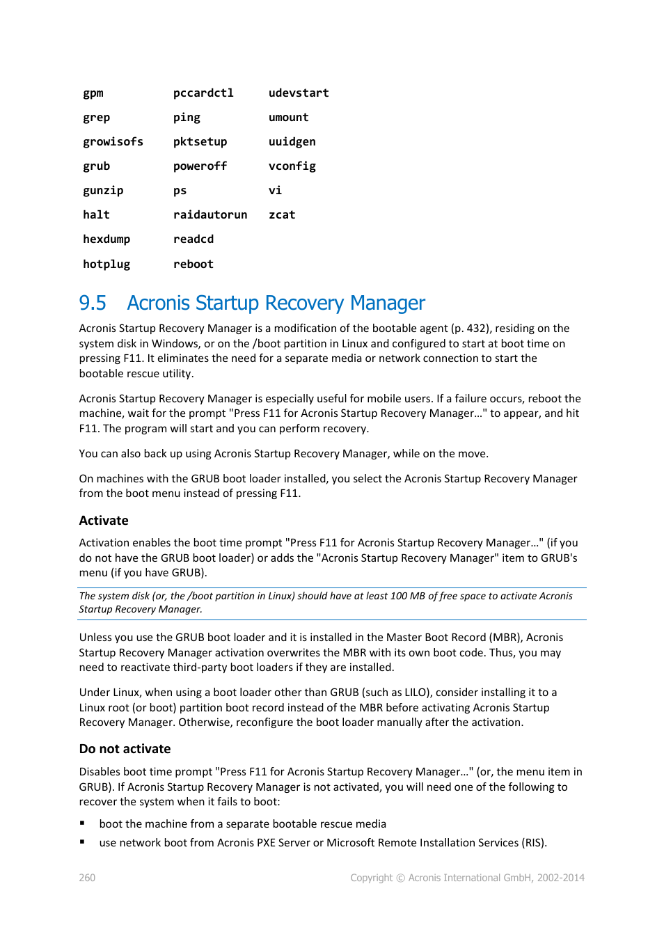 5 acronis startup recovery manager, Acronis startup recovery manager, P. 260) | Acronis Backup for Windows Server Essentials - User Guide User Manual | Page 260 / 442