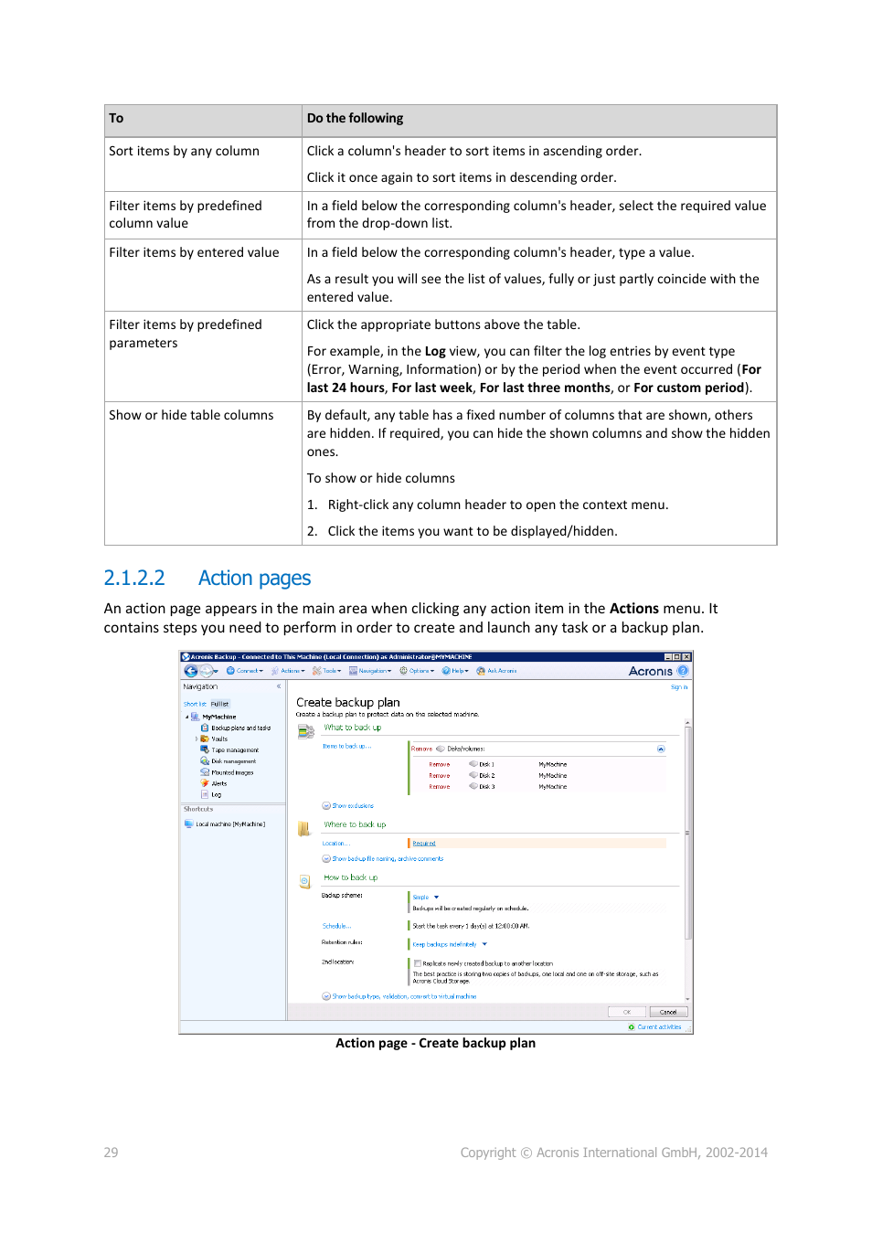 2 action pages | Acronis Backup for Windows Server Essentials - User Guide User Manual | Page 29 / 442