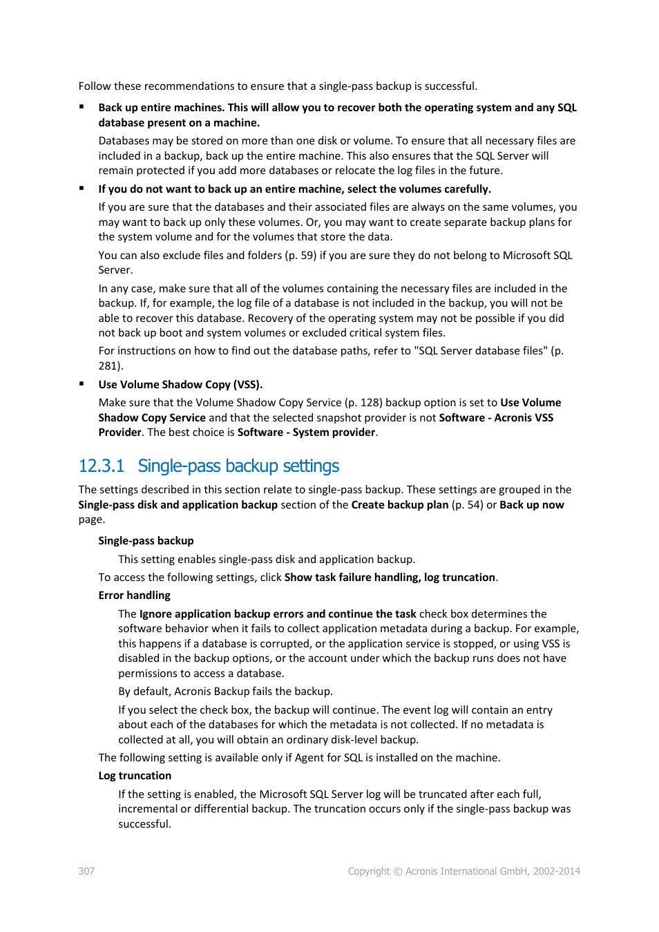 1 single-pass backup settings | Acronis Backup for Windows Server Essentials - User Guide User Manual | Page 307 / 442