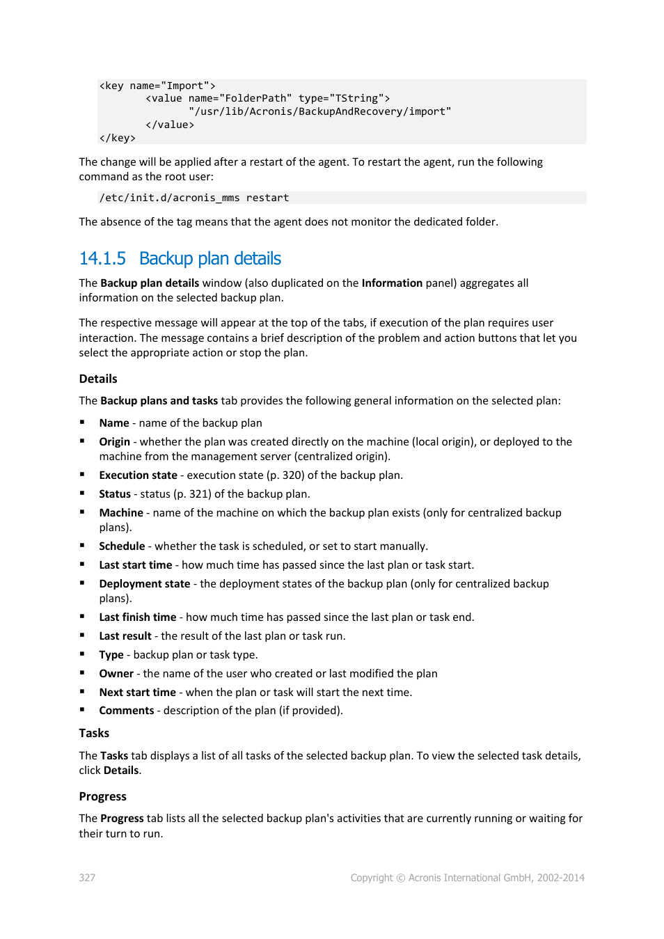 5 backup plan details, P. 327) | Acronis Backup for Windows Server Essentials - User Guide User Manual | Page 327 / 442