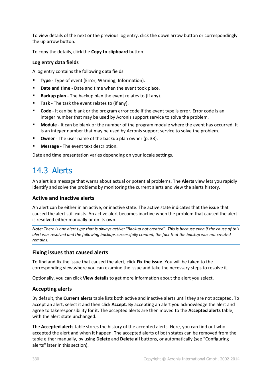 3 alerts, Alerts | Acronis Backup for Windows Server Essentials - User Guide User Manual | Page 330 / 442
