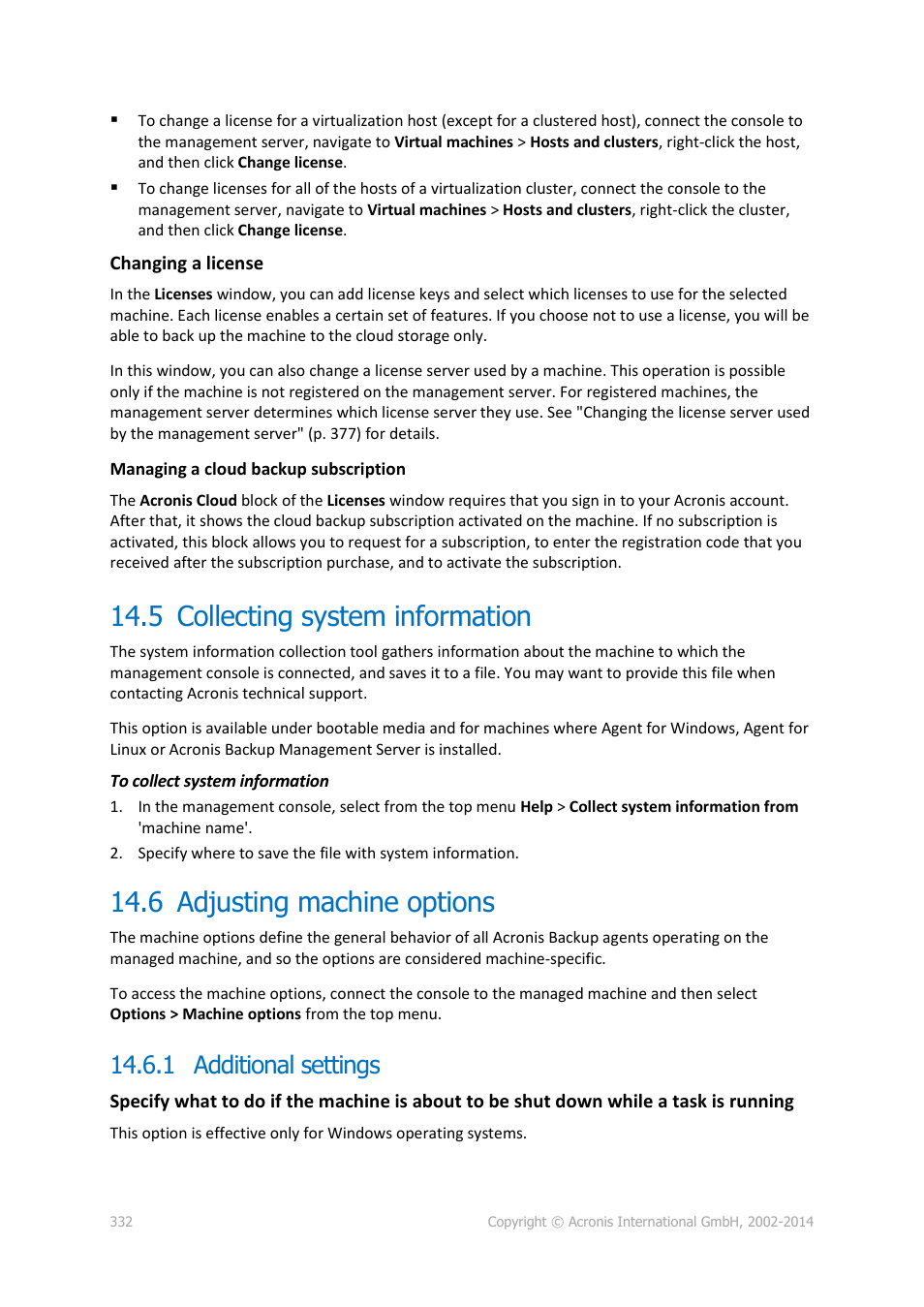 5 collecting system information, 6 adjusting machine options, 1 additional settings | Collecting system information, Adjusting machine options | Acronis Backup for Windows Server Essentials - User Guide User Manual | Page 332 / 442