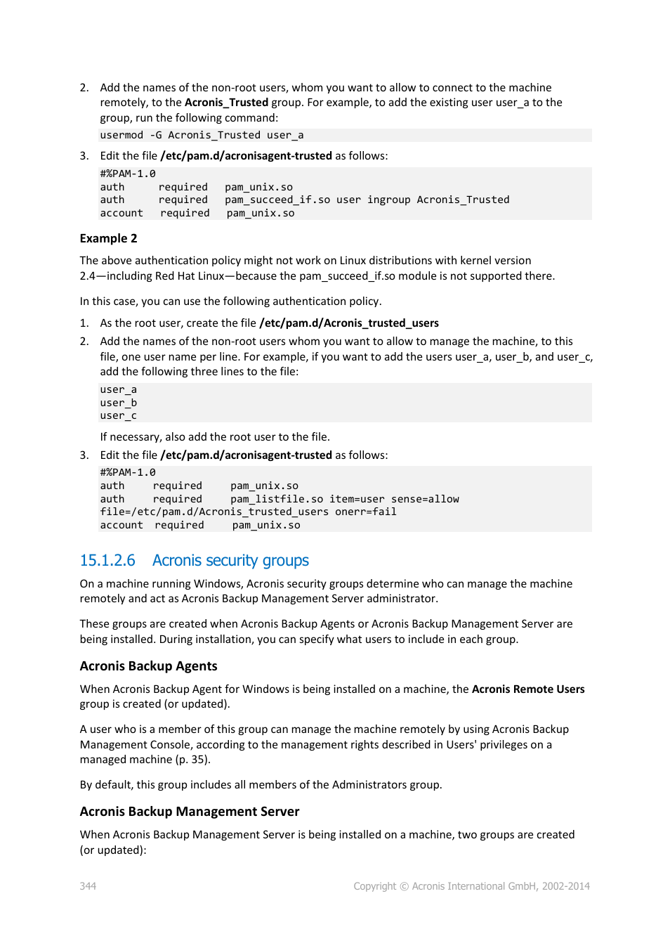 6 acronis security groups | Acronis Backup for Windows Server Essentials - User Guide User Manual | Page 344 / 442