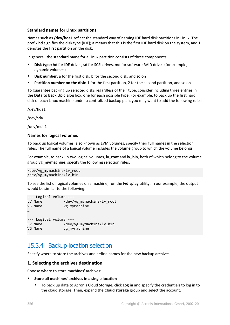 4 backup location selection | Acronis Backup for Windows Server Essentials - User Guide User Manual | Page 356 / 442