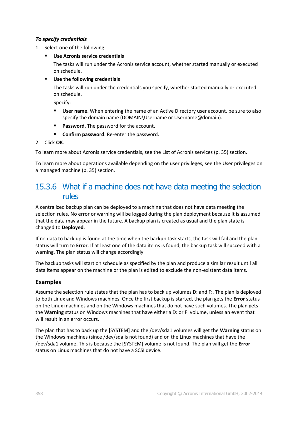 Acronis Backup for Windows Server Essentials - User Guide User Manual | Page 358 / 442