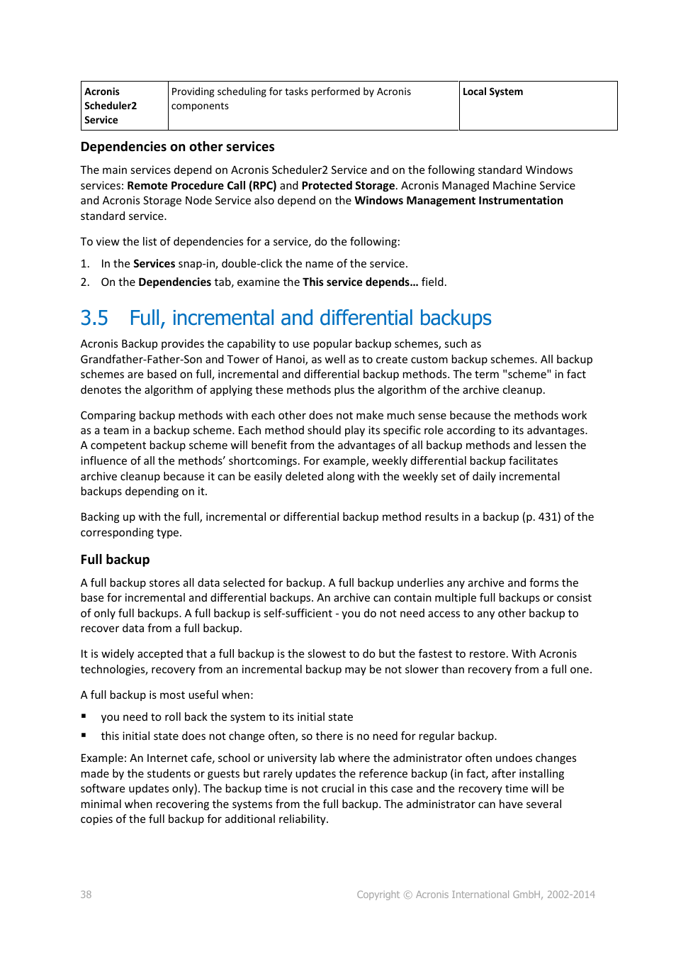 5 full, incremental and differential backups, Full, incremental and differential backups | Acronis Backup for Windows Server Essentials - User Guide User Manual | Page 38 / 442