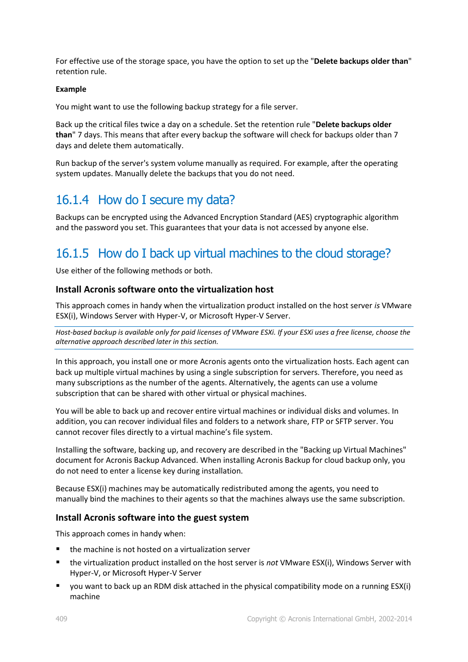 4 how do i secure my data, P. 409) | Acronis Backup for Windows Server Essentials - User Guide User Manual | Page 409 / 442