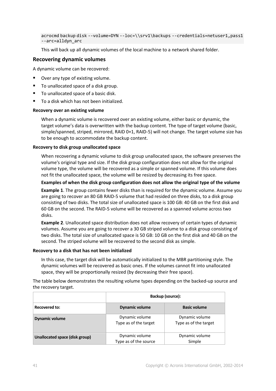 Recovering dynamic volumes | Acronis Backup for Windows Server Essentials - User Guide User Manual | Page 41 / 442