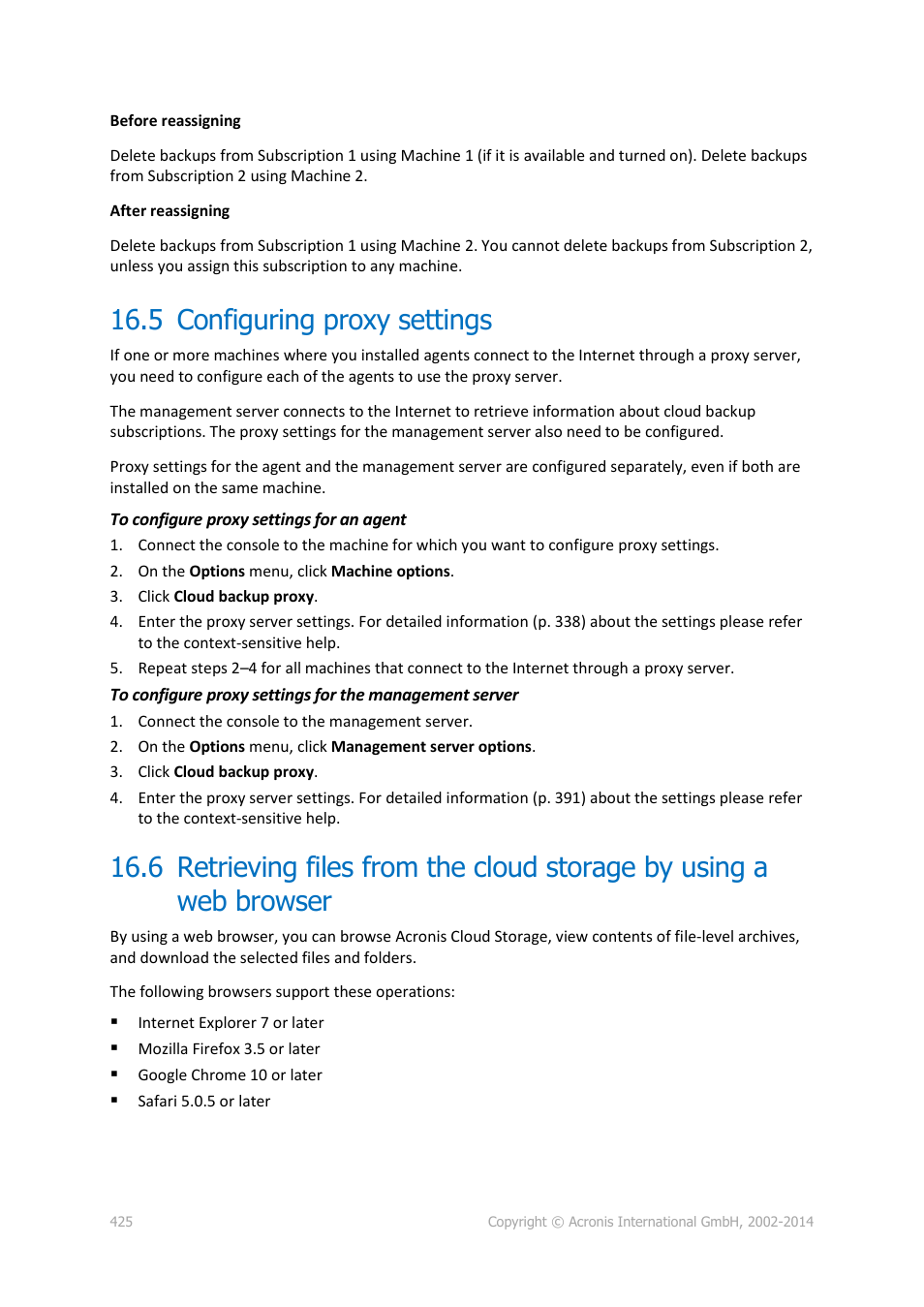 5 configuring proxy settings, Configuring proxy settings | Acronis Backup for Windows Server Essentials - User Guide User Manual | Page 425 / 442