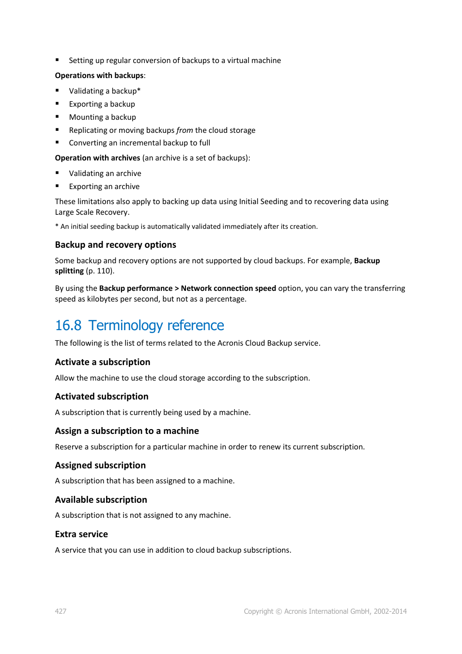 8 terminology reference, Terminology reference | Acronis Backup for Windows Server Essentials - User Guide User Manual | Page 427 / 442