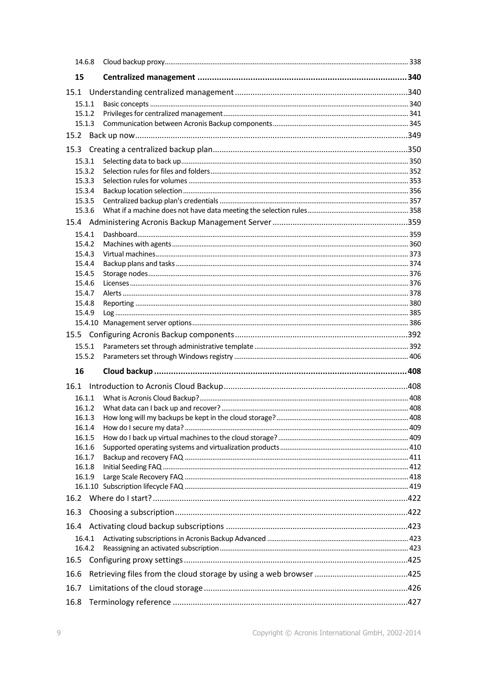 Acronis Backup for Windows Server Essentials - User Guide User Manual | Page 9 / 442