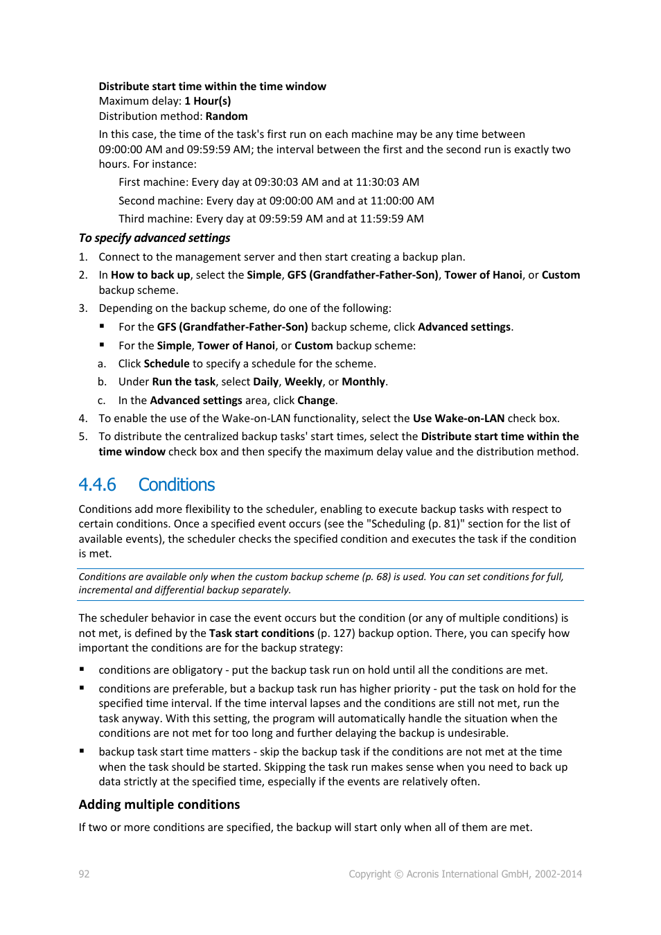 6 conditions, Conditions | Acronis Backup for Windows Server Essentials - User Guide User Manual | Page 92 / 442