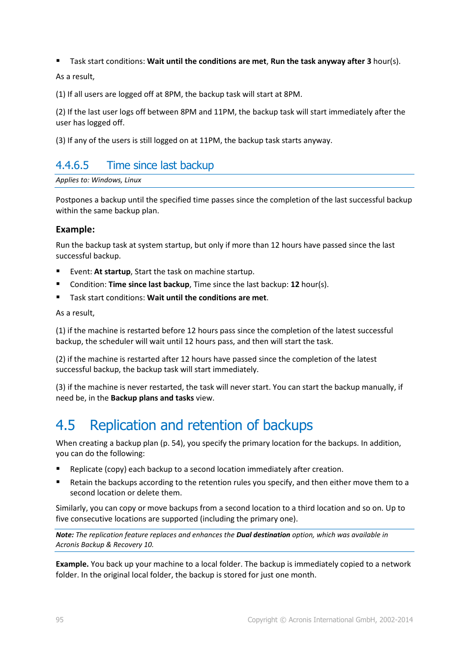 5 time since last backup, 5 replication and retention of backups, Replication and retention of backups | P. 95) | Acronis Backup for Windows Server Essentials - User Guide User Manual | Page 95 / 442