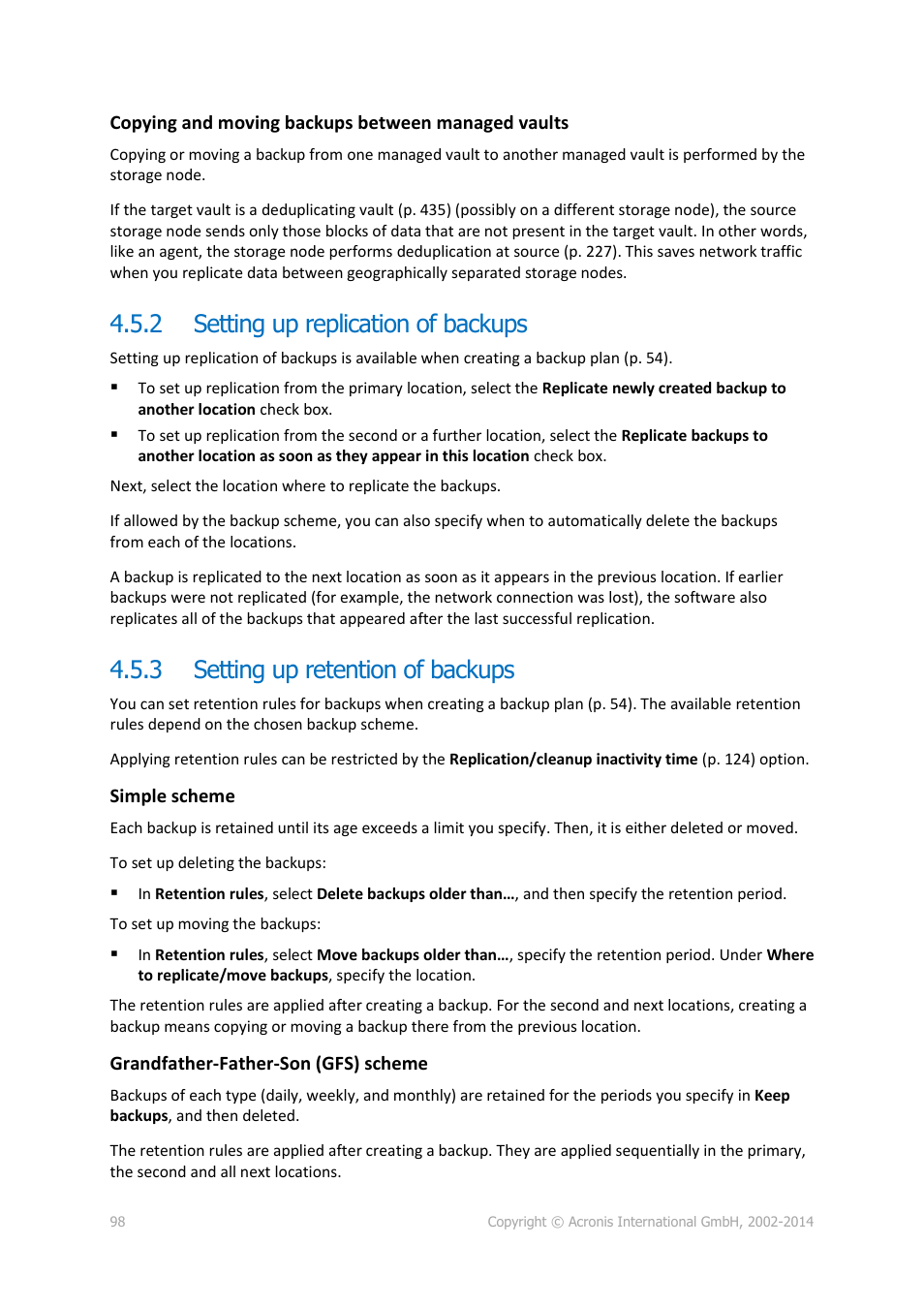 2 setting up replication of backups, 3 setting up retention of backups, Setting up replication of backups | Setting up retention of backups | Acronis Backup for Windows Server Essentials - User Guide User Manual | Page 98 / 442