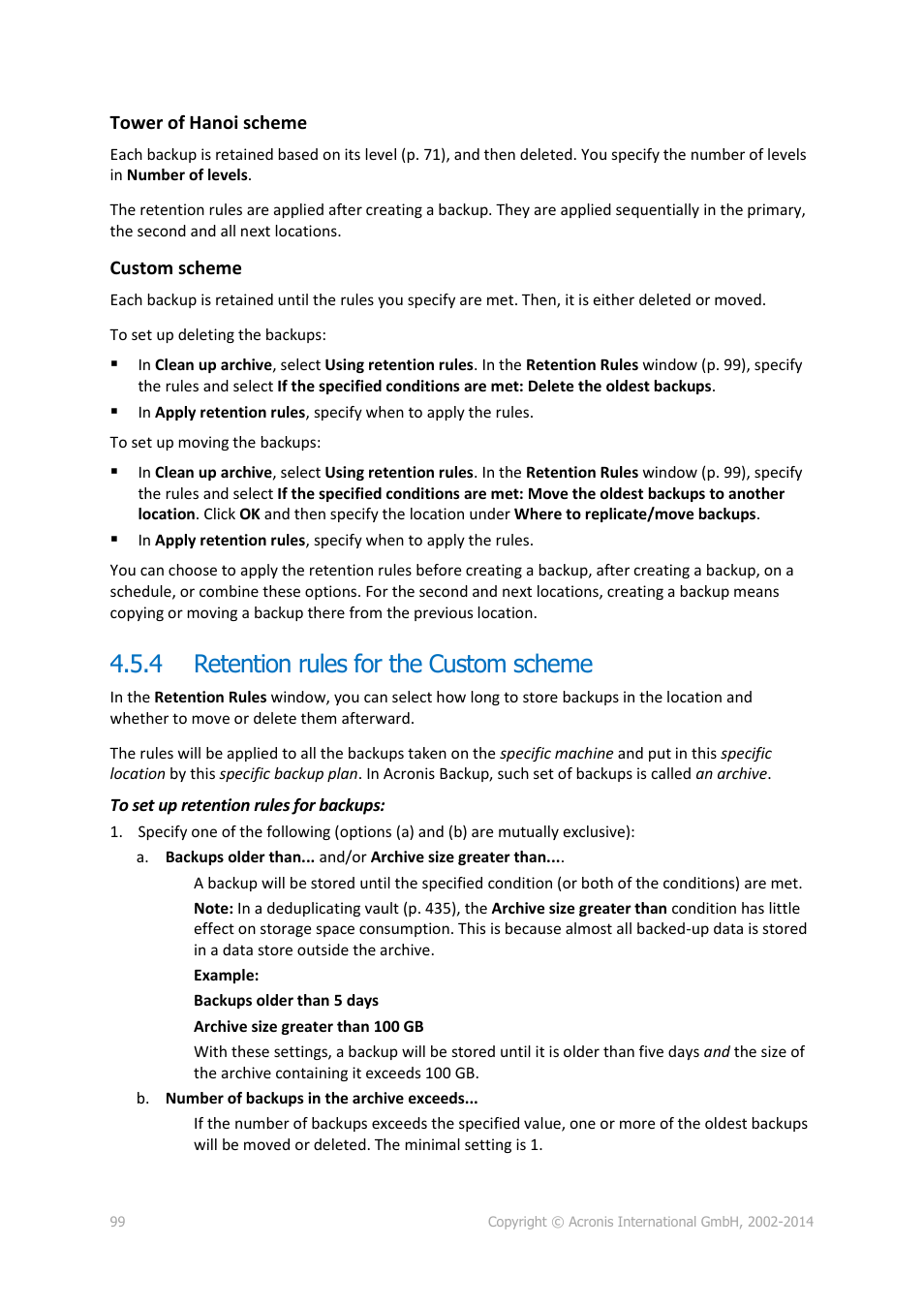4 retention rules for the custom scheme, Retention rules for the custom scheme | Acronis Backup for Windows Server Essentials - User Guide User Manual | Page 99 / 442