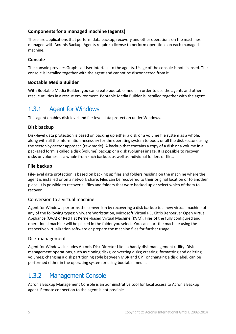 1 agent for windows, 2 management console, Agent for windows | Management console | Acronis Backup for PC - Installation Guide User Manual | Page 5 / 15