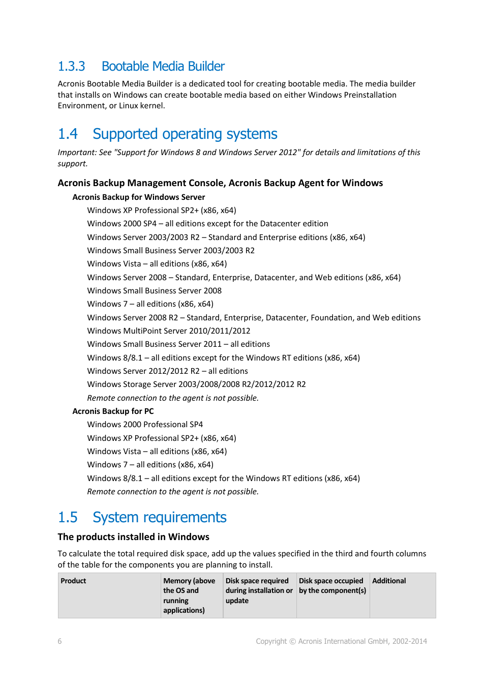 3 bootable media builder, 4 supported operating systems, 5 system requirements | Bootable media builder, Supported operating systems, System requirements | Acronis Backup for PC - Installation Guide User Manual | Page 6 / 15