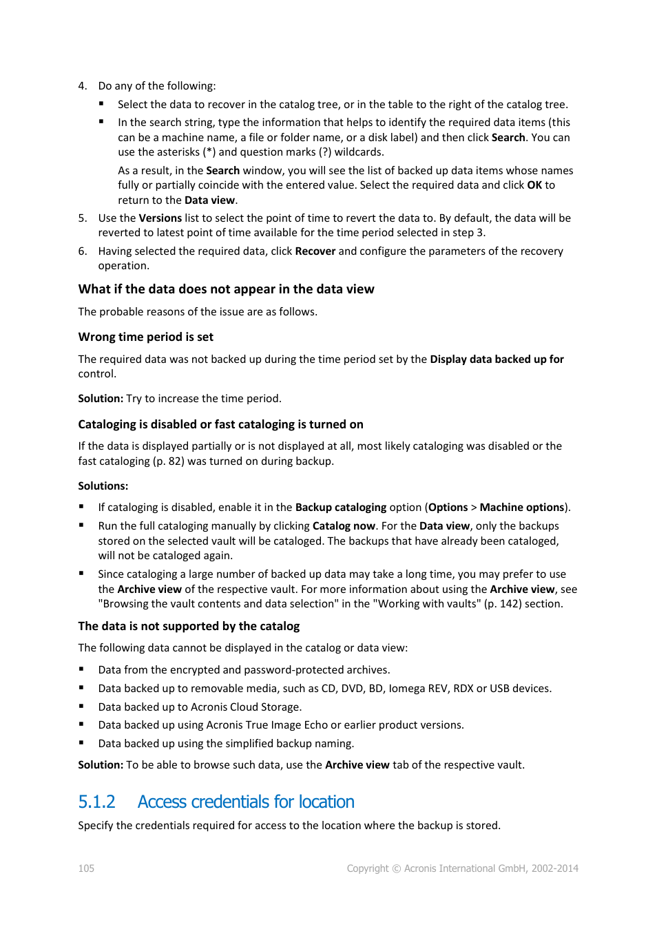 2 access credentials for location, Access credentials for location, P. 105) | Acronis Backup for Windows Server - User Guide User Manual | Page 105 / 269