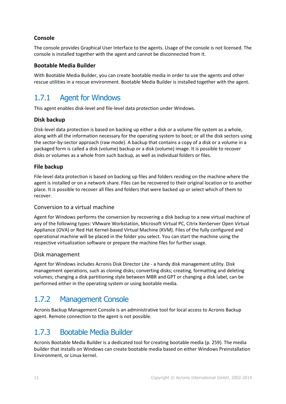 1 agent for windows, 2 management console, 3 bootable media builder | Agent for windows, Management console, Bootable media builder | Acronis Backup for Windows Server - User Guide User Manual | Page 11 / 269