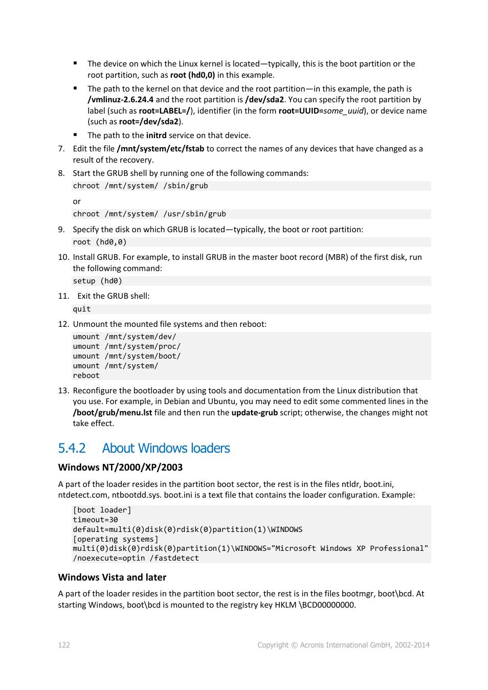 2 about windows loaders, About windows loaders | Acronis Backup for Windows Server - User Guide User Manual | Page 122 / 269