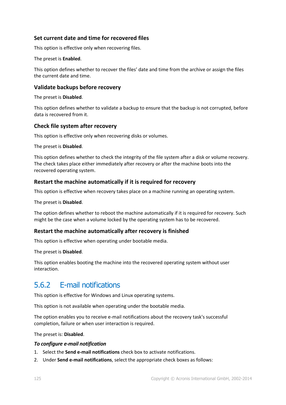 2 e-mail notifications, E-mail notifications | Acronis Backup for Windows Server - User Guide User Manual | Page 125 / 269