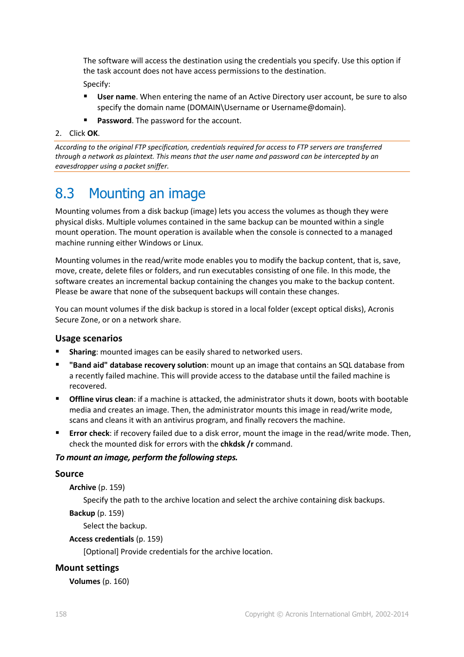 3 mounting an image, Mounting an image | Acronis Backup for Windows Server - User Guide User Manual | Page 158 / 269