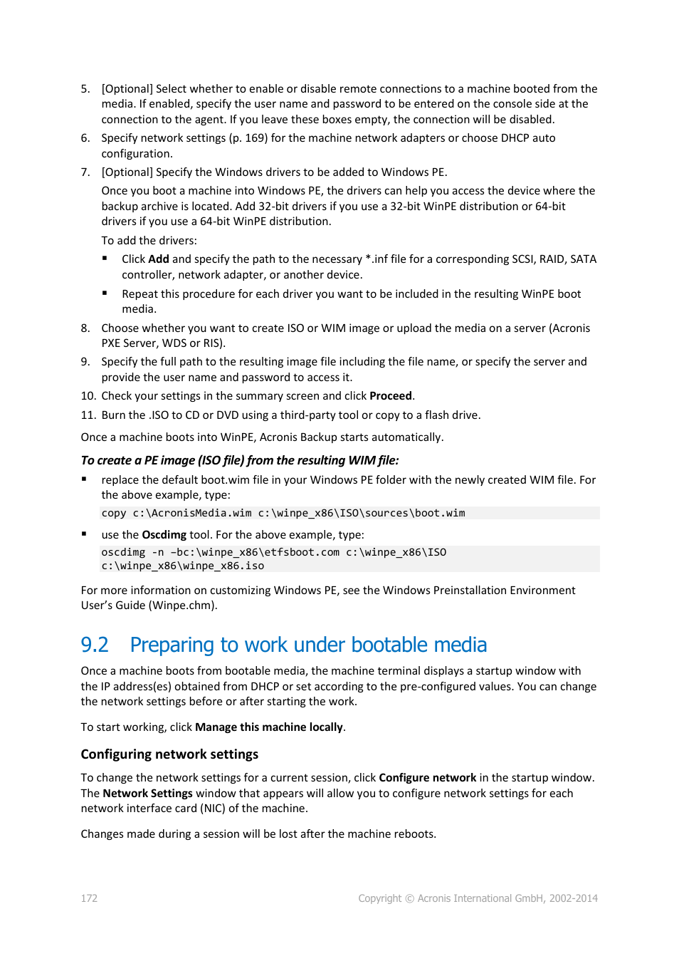 2 preparing to work under bootable media, Preparing to work under bootable media | Acronis Backup for Windows Server - User Guide User Manual | Page 172 / 269