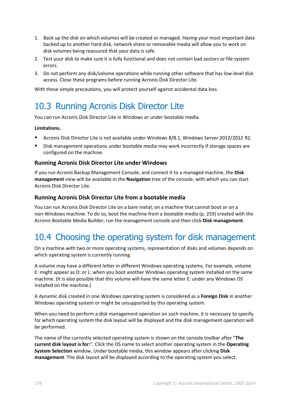 3 running acronis disk director lite, Running acronis disk director lite, Choosing the operating system for disk management | Acronis Backup for Windows Server - User Guide User Manual | Page 178 / 269