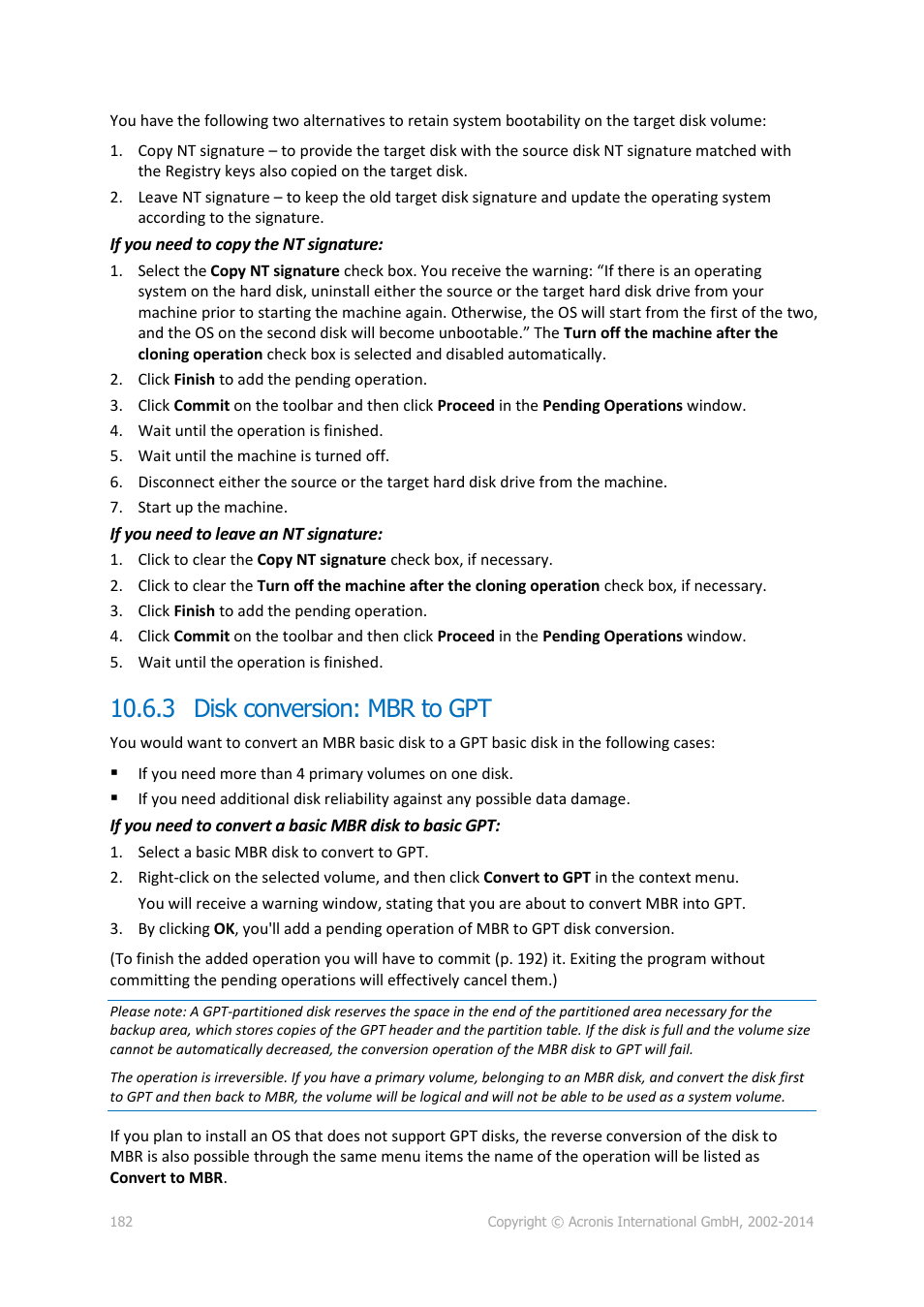 3 disk conversion: mbr to gpt, P. 182) | Acronis Backup for Windows Server - User Guide User Manual | Page 182 / 269
