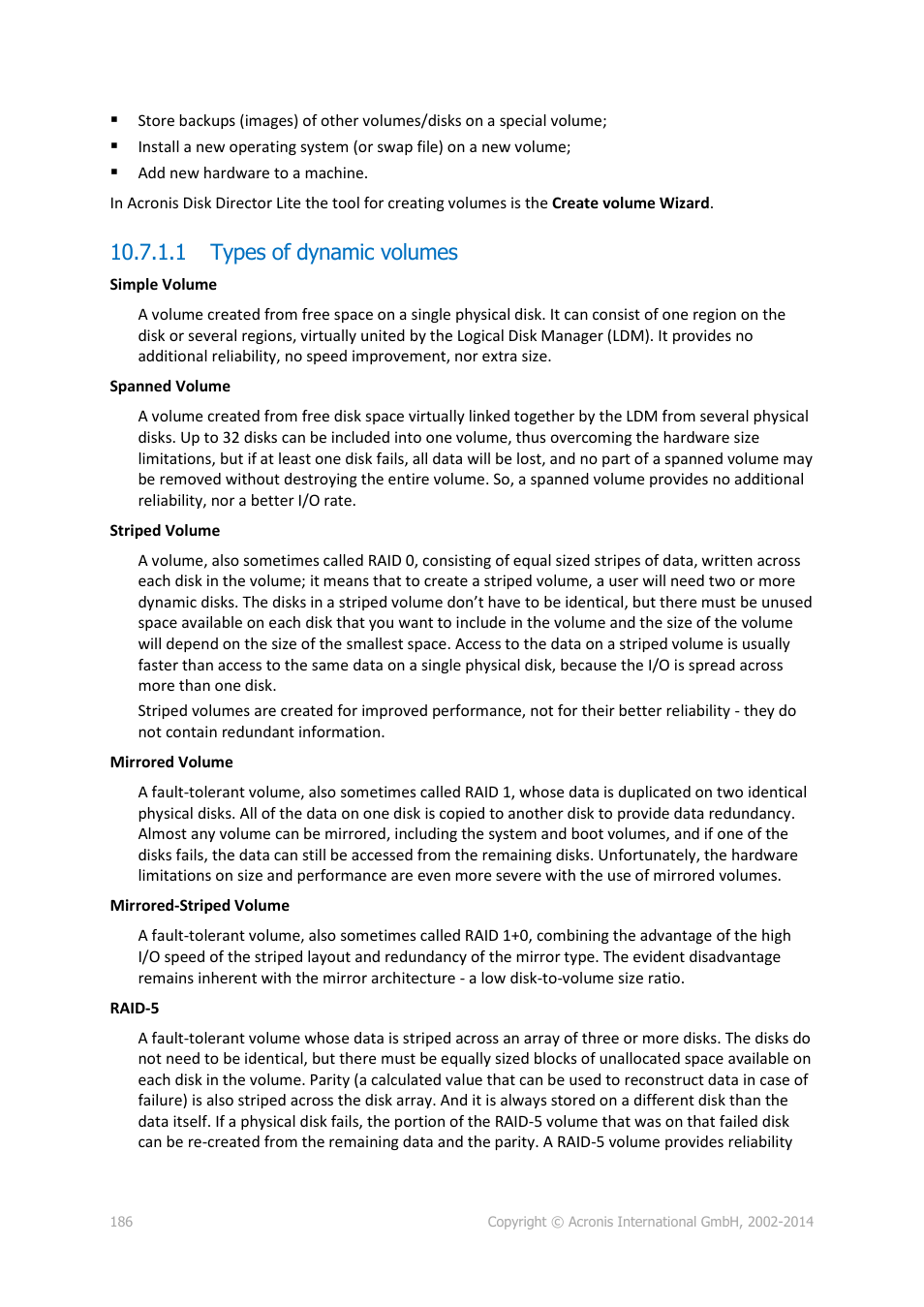 1 types of dynamic volumes | Acronis Backup for Windows Server - User Guide User Manual | Page 186 / 269