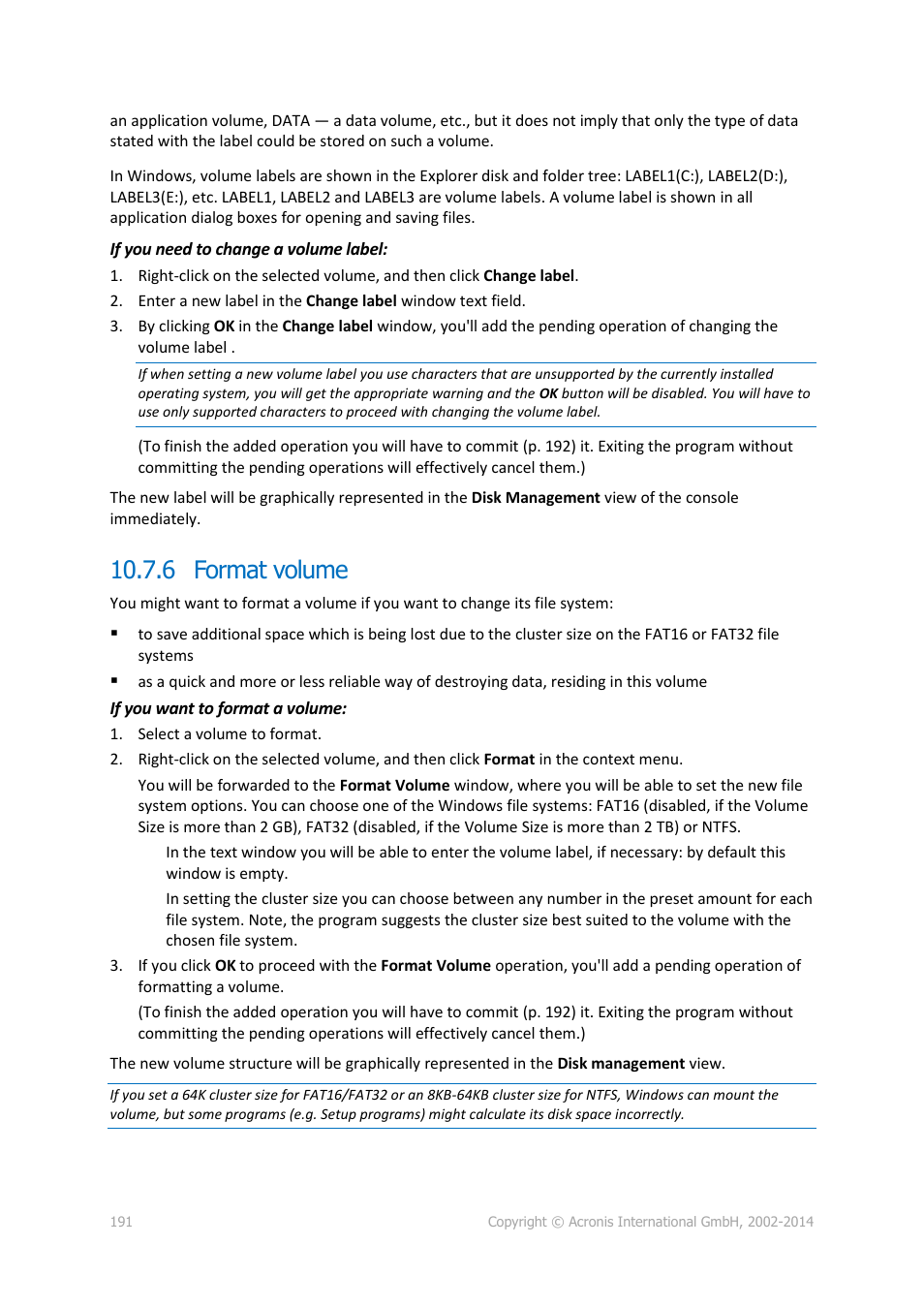 6 format volume, P. 191) | Acronis Backup for Windows Server - User Guide User Manual | Page 191 / 269