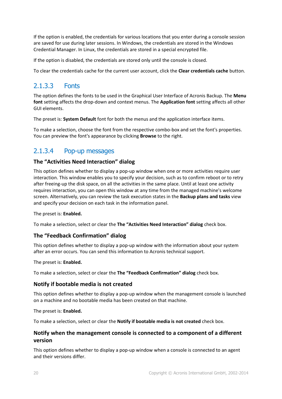 3 fonts, 4 pop-up messages | Acronis Backup for Windows Server - User Guide User Manual | Page 20 / 269