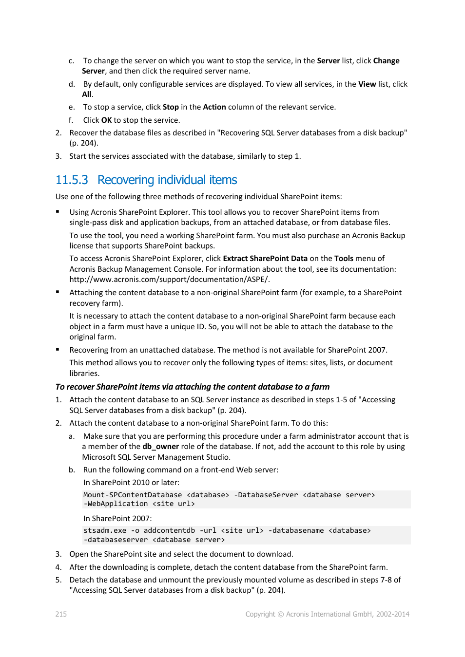 3 recovering individual items | Acronis Backup for Windows Server - User Guide User Manual | Page 215 / 269