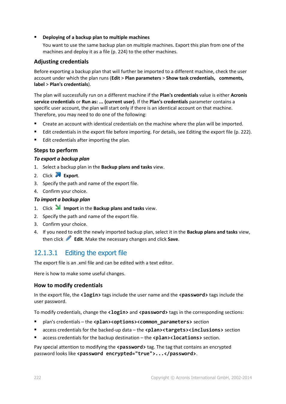 1 editing the export file | Acronis Backup for Windows Server - User Guide User Manual | Page 222 / 269