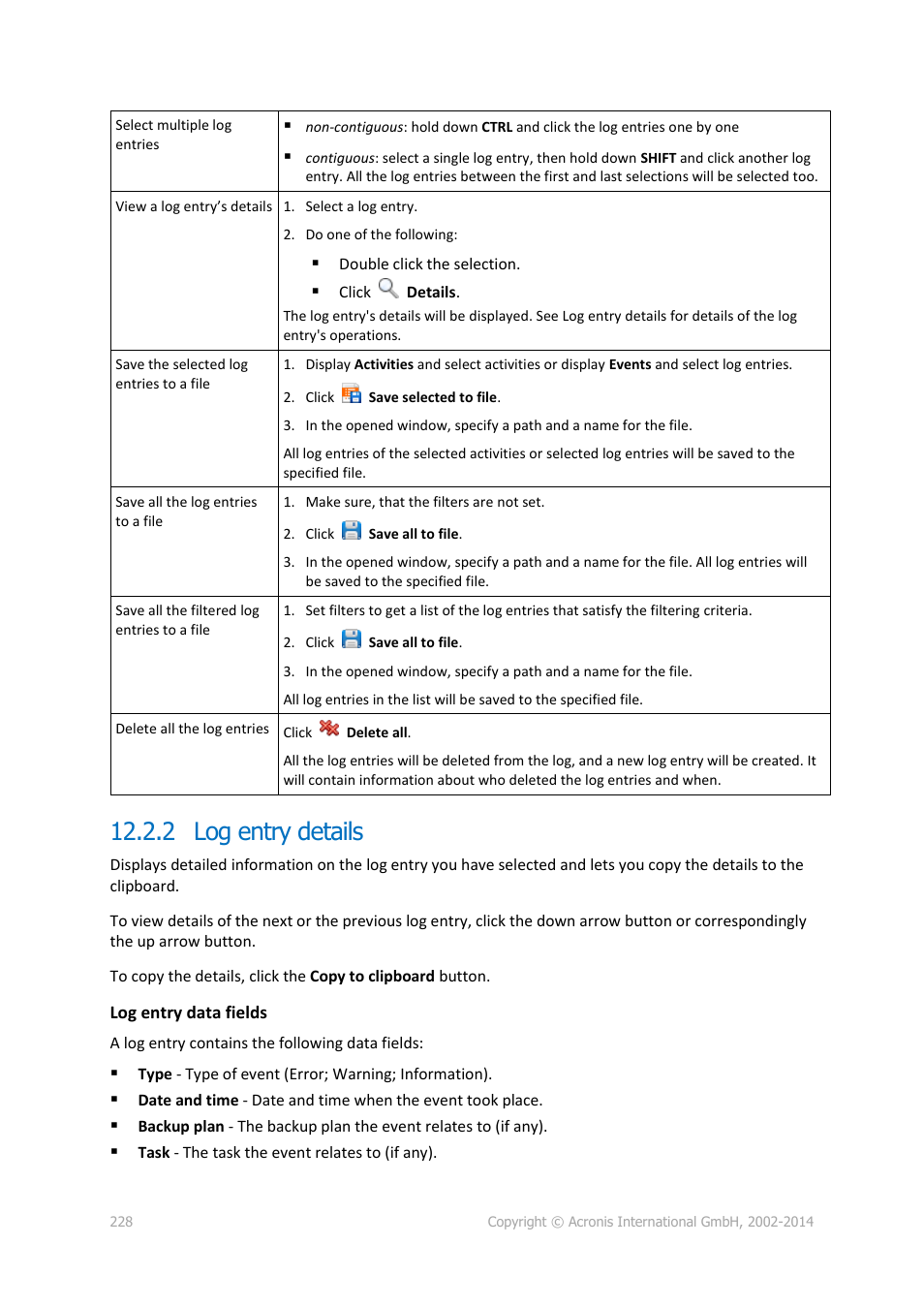 2 log entry details | Acronis Backup for Windows Server - User Guide User Manual | Page 228 / 269