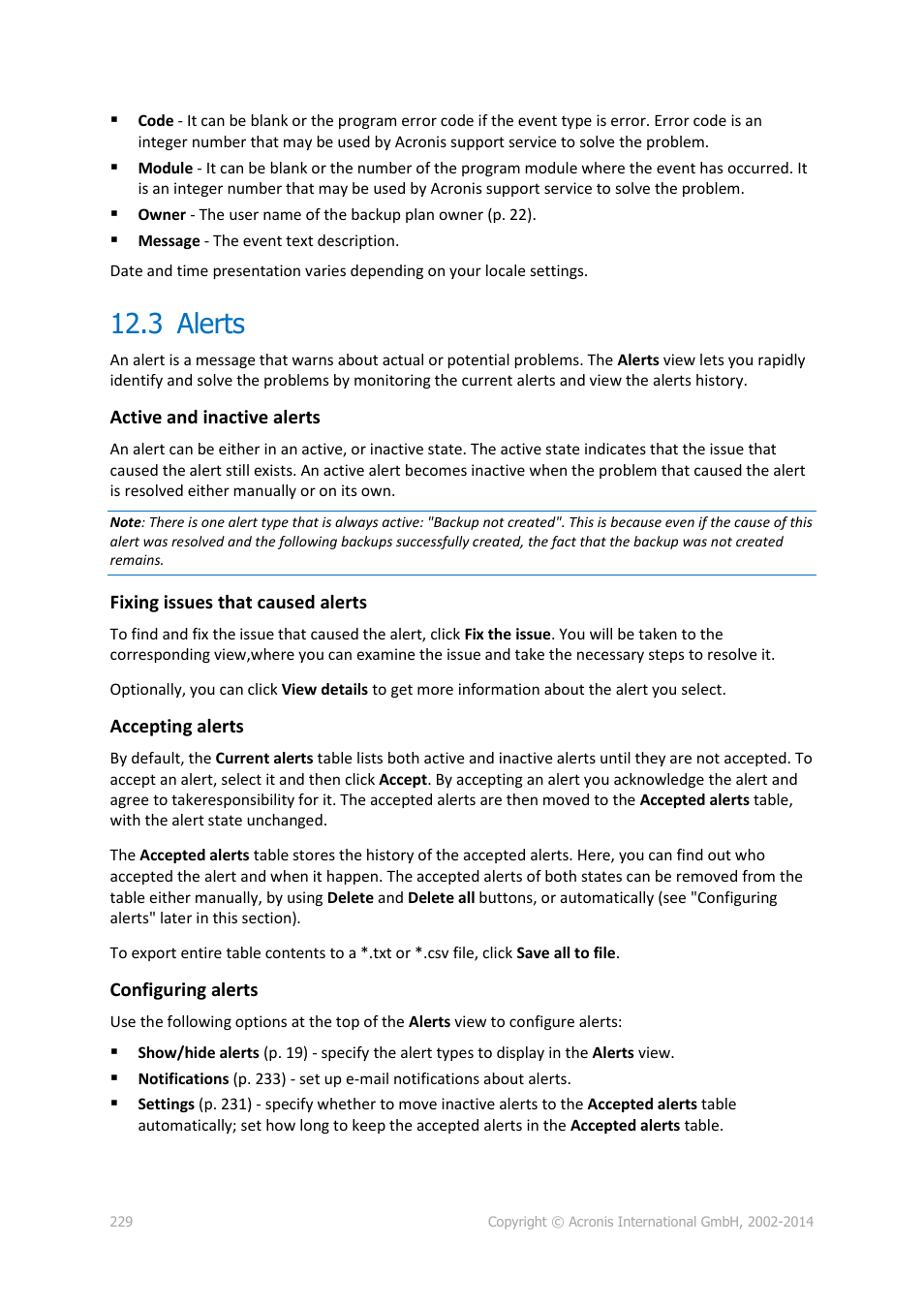 3 alerts, Alerts | Acronis Backup for Windows Server - User Guide User Manual | Page 229 / 269
