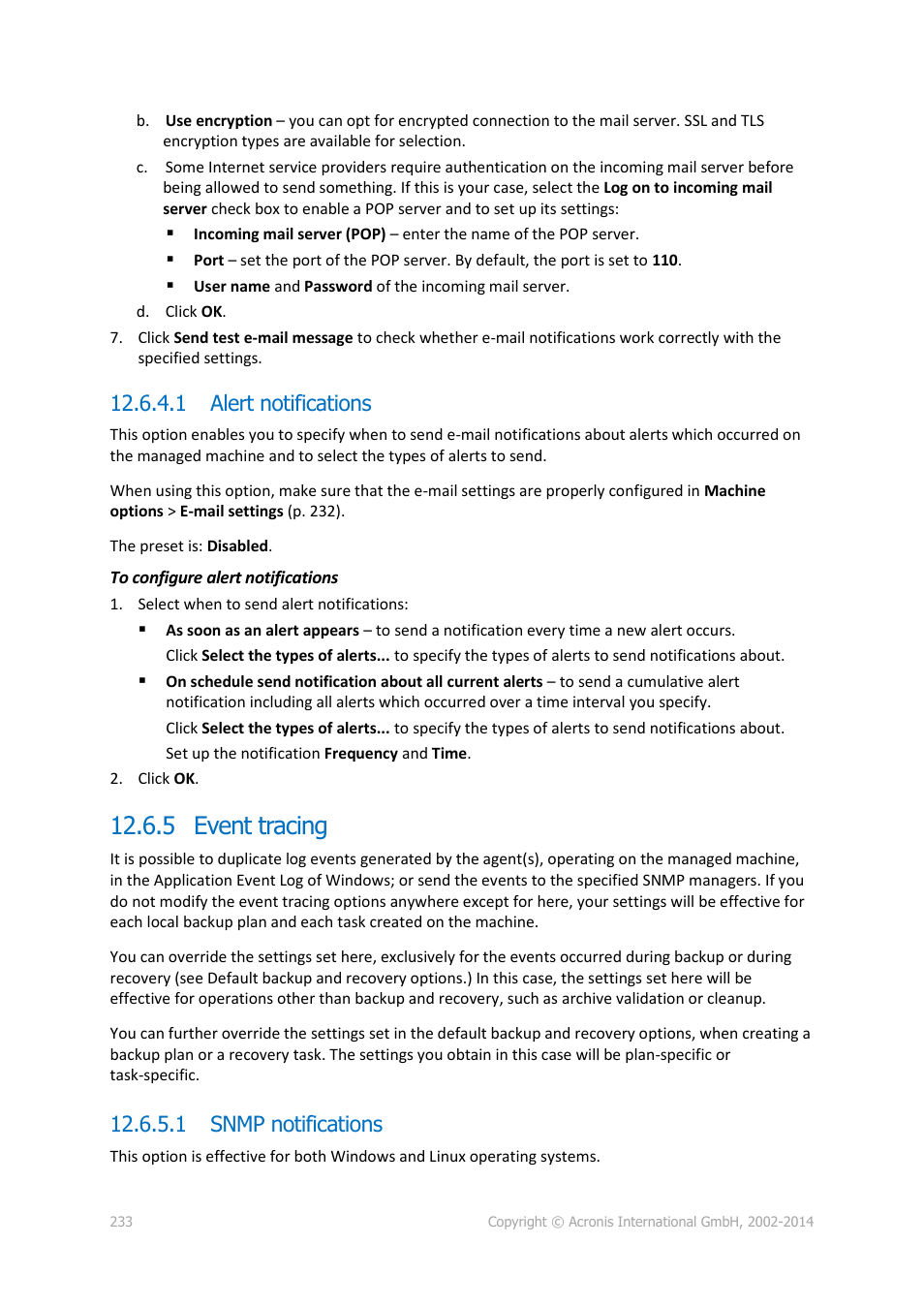 1 alert notifications, 5 event tracing, 1 snmp notifications | Acronis Backup for Windows Server - User Guide User Manual | Page 233 / 269