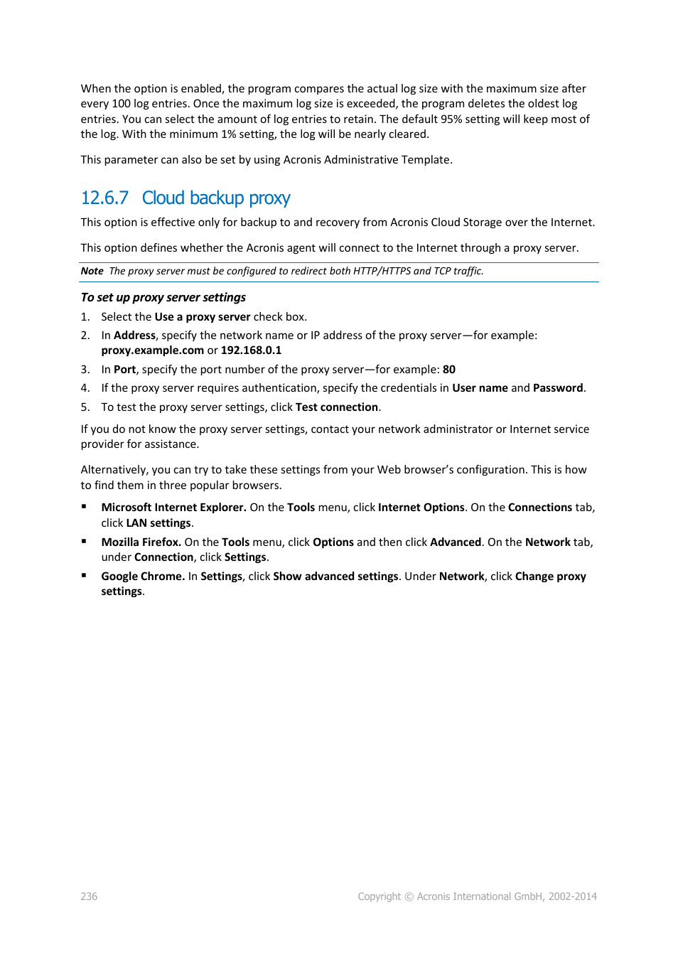 7 cloud backup proxy | Acronis Backup for Windows Server - User Guide User Manual | Page 236 / 269