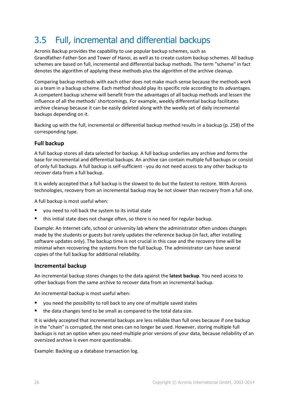 5 full, incremental and differential backups, Full, incremental and differential backups | Acronis Backup for Windows Server - User Guide User Manual | Page 26 / 269