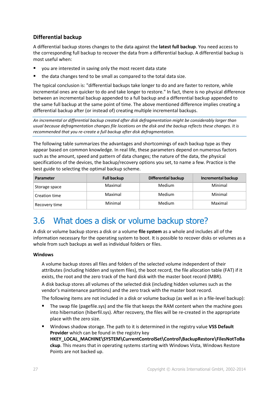 6 what does a disk or volume backup store, What does a disk or volume backup store, Differential backup | Acronis Backup for Windows Server - User Guide User Manual | Page 27 / 269