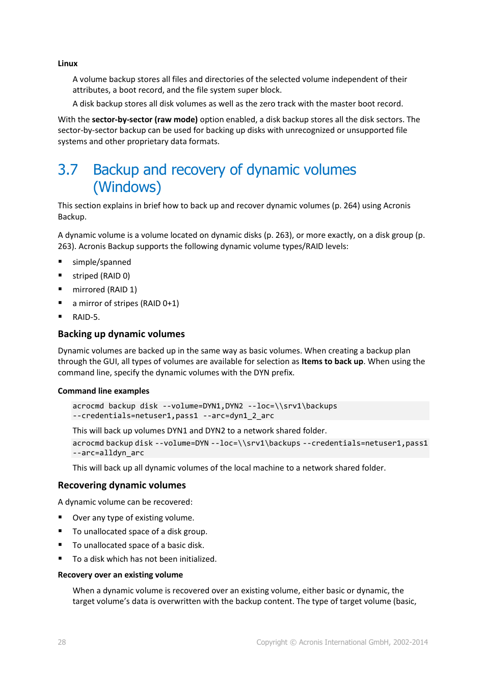 7 backup and recovery of dynamic volumes (windows), Backup and recovery of dynamic volumes (windows) | Acronis Backup for Windows Server - User Guide User Manual | Page 28 / 269