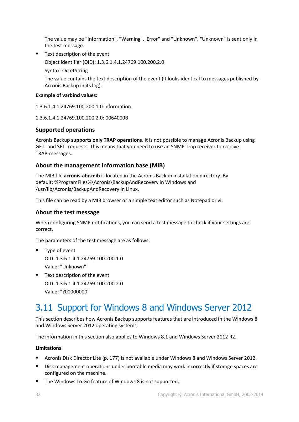11 support for windows 8 and windows server 2012, Support for windows 8 and windows server 2012 | Acronis Backup for Windows Server - User Guide User Manual | Page 32 / 269