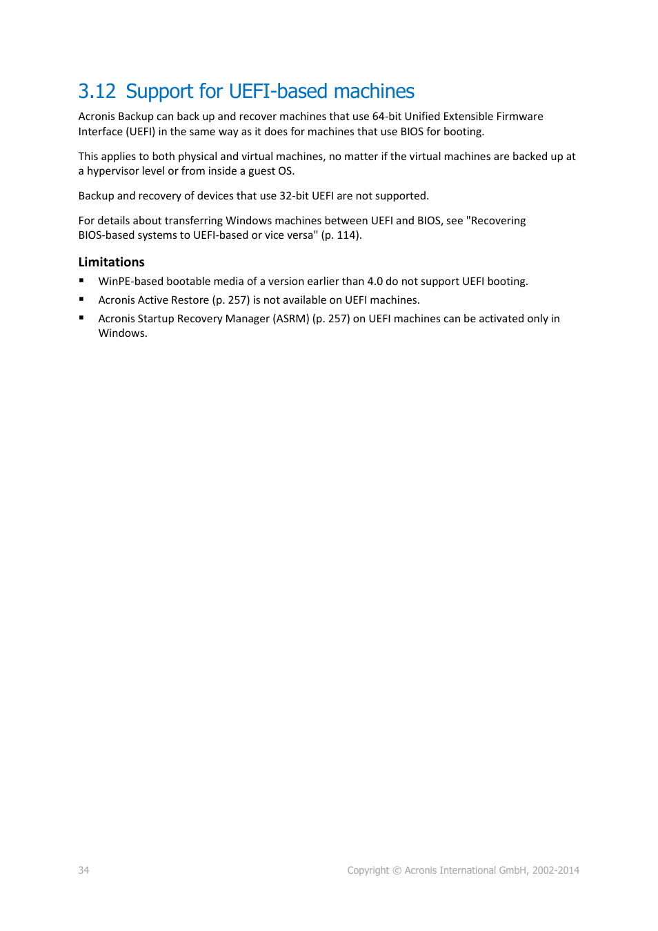 12 support for uefi-based machines, Support for uefi-based machines | Acronis Backup for Windows Server - User Guide User Manual | Page 34 / 269