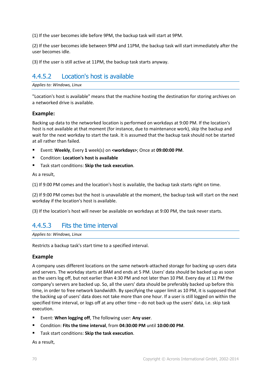 2 location's host is available, 3 fits the time interval | Acronis Backup for Windows Server - User Guide User Manual | Page 70 / 269