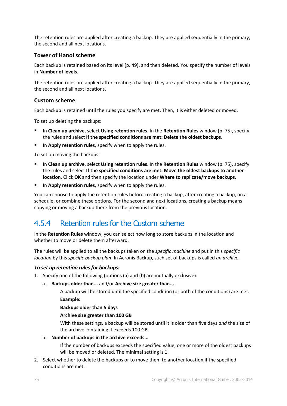 4 retention rules for the custom scheme, Retention rules for the custom scheme | Acronis Backup for Windows Server - User Guide User Manual | Page 75 / 269