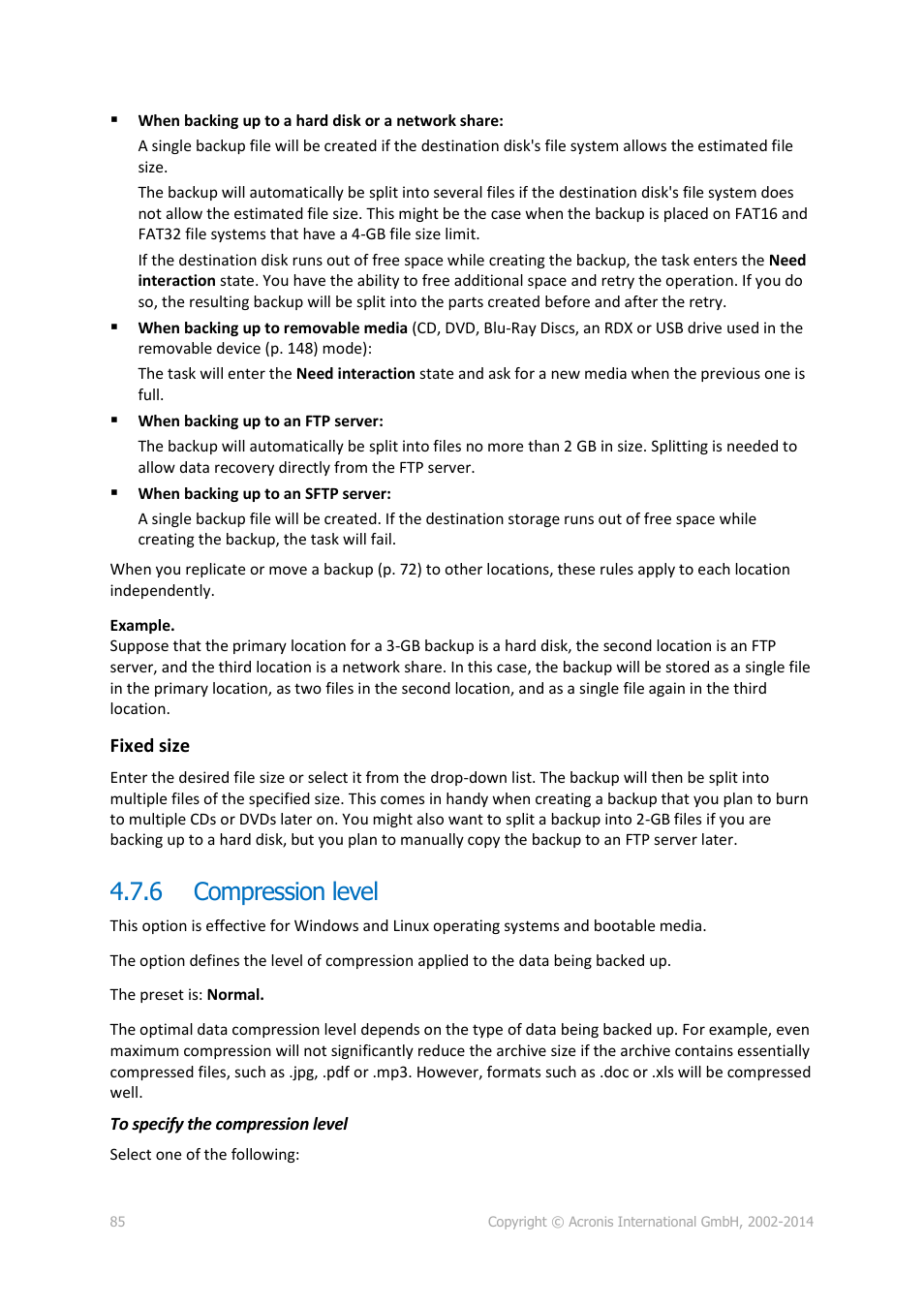 6 compression level, Compression level | Acronis Backup for Windows Server - User Guide User Manual | Page 85 / 269