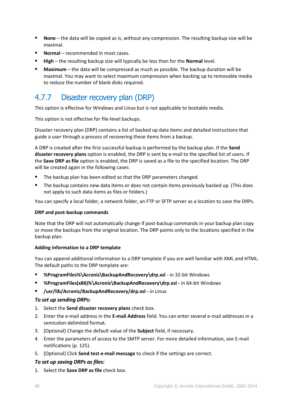 7 disaster recovery plan (drp), Disaster recovery plan (drp) | Acronis Backup for Windows Server - User Guide User Manual | Page 86 / 269