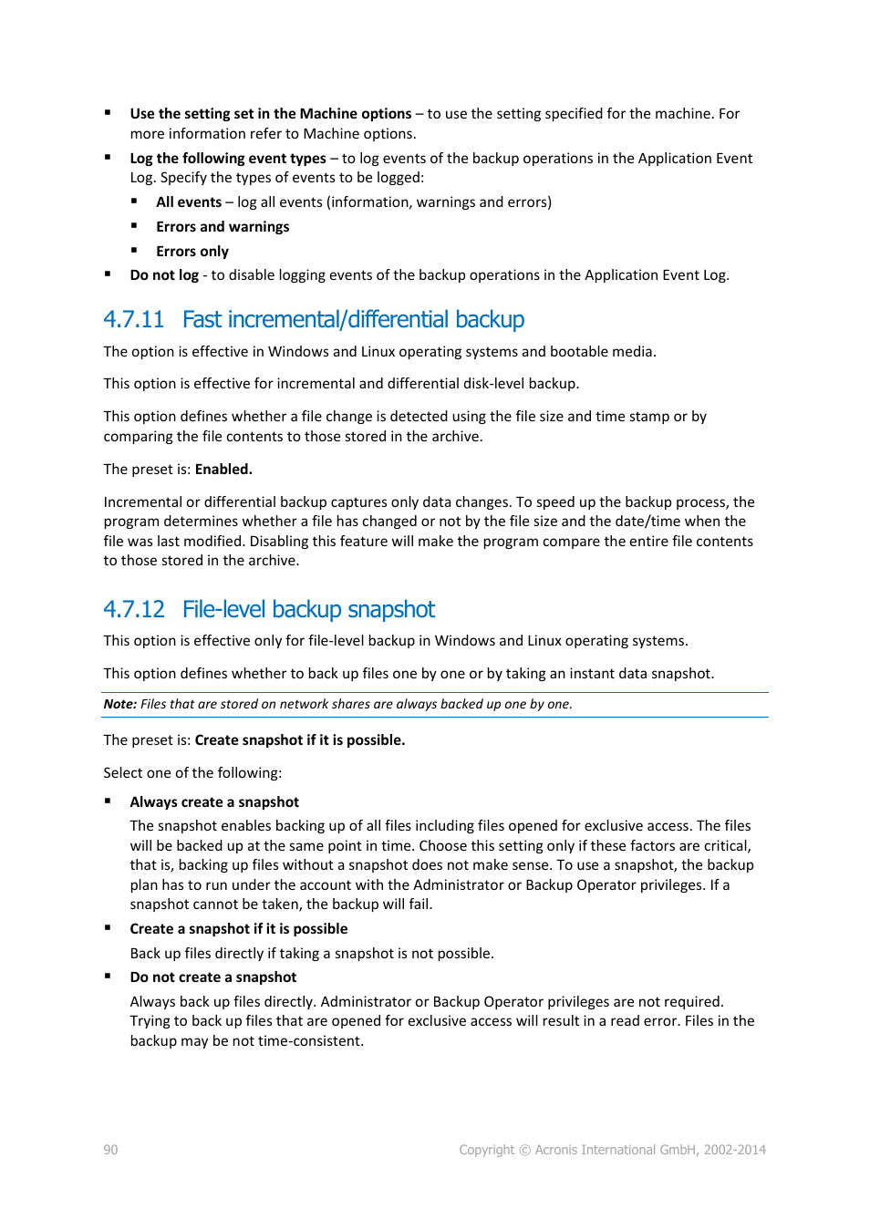 11 fast incremental/differential backup, 12 file-level backup snapshot | Acronis Backup for Windows Server - User Guide User Manual | Page 90 / 269