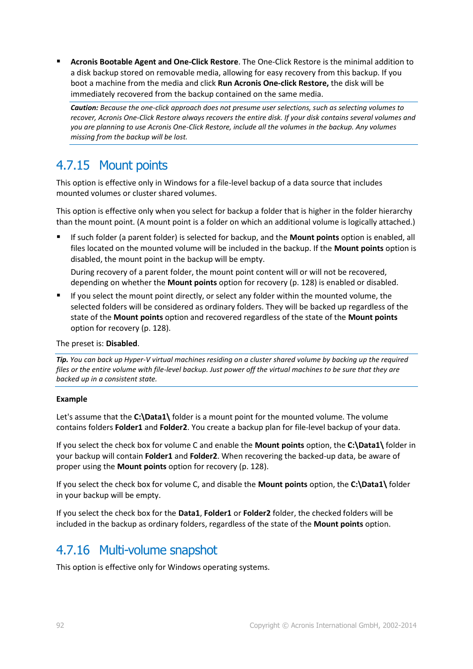 15 mount points, 16 multi-volume snapshot, 15 mount points 4.7.16 multi-volume snapshot | Acronis Backup for Windows Server - User Guide User Manual | Page 92 / 269
