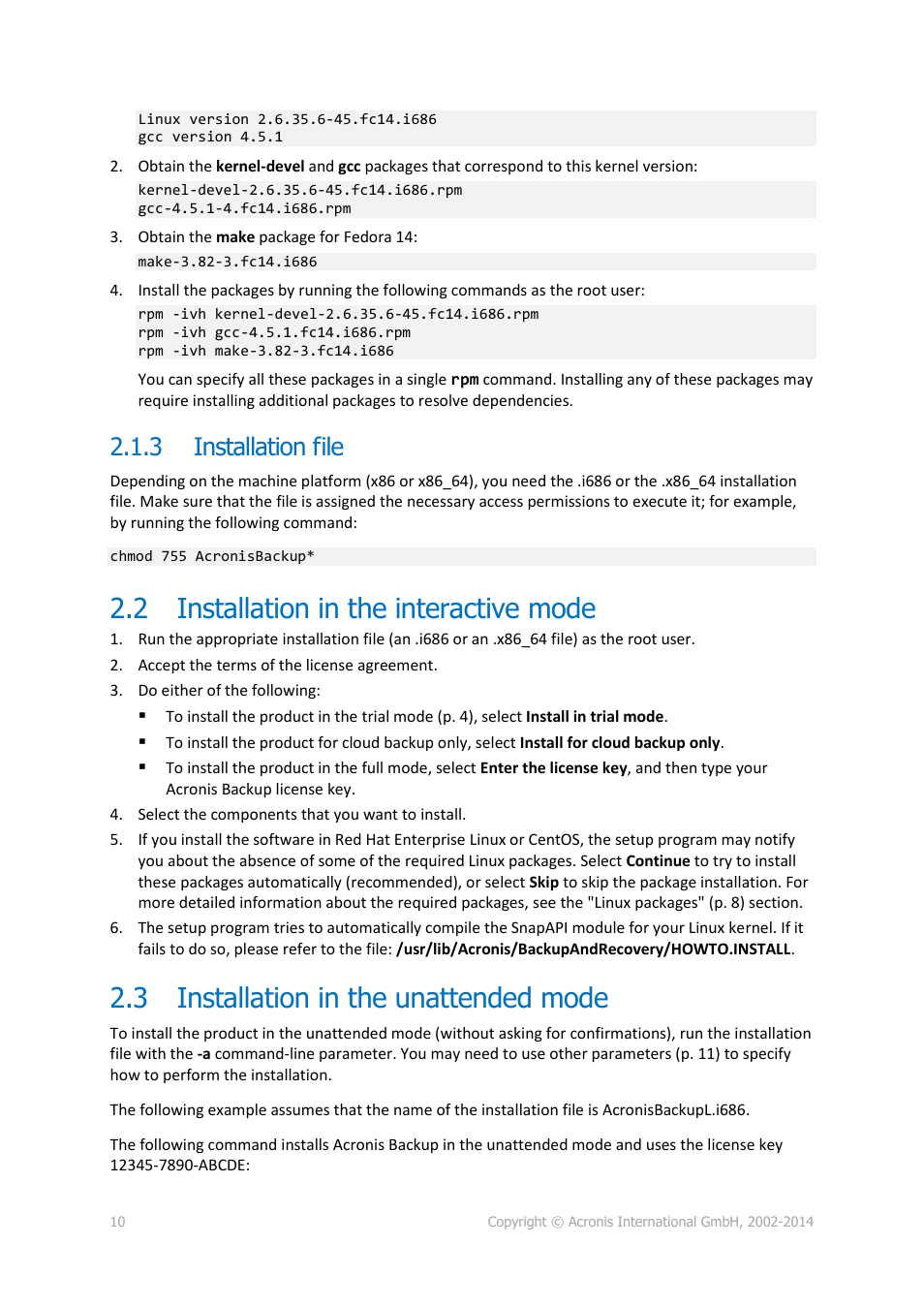 3 installation file, 2 installation in the interactive mode, 3 installation in the unattended mode | Installation file, Installation in the interactive mode, Installation in the unattended mode | Acronis Backup for Linux Server - Installation Guide User Manual | Page 10 / 14